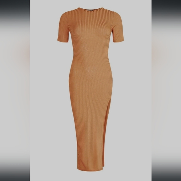 Sexy Brown! Jumbo Rib Side Split Dress - Picture 1 of 2